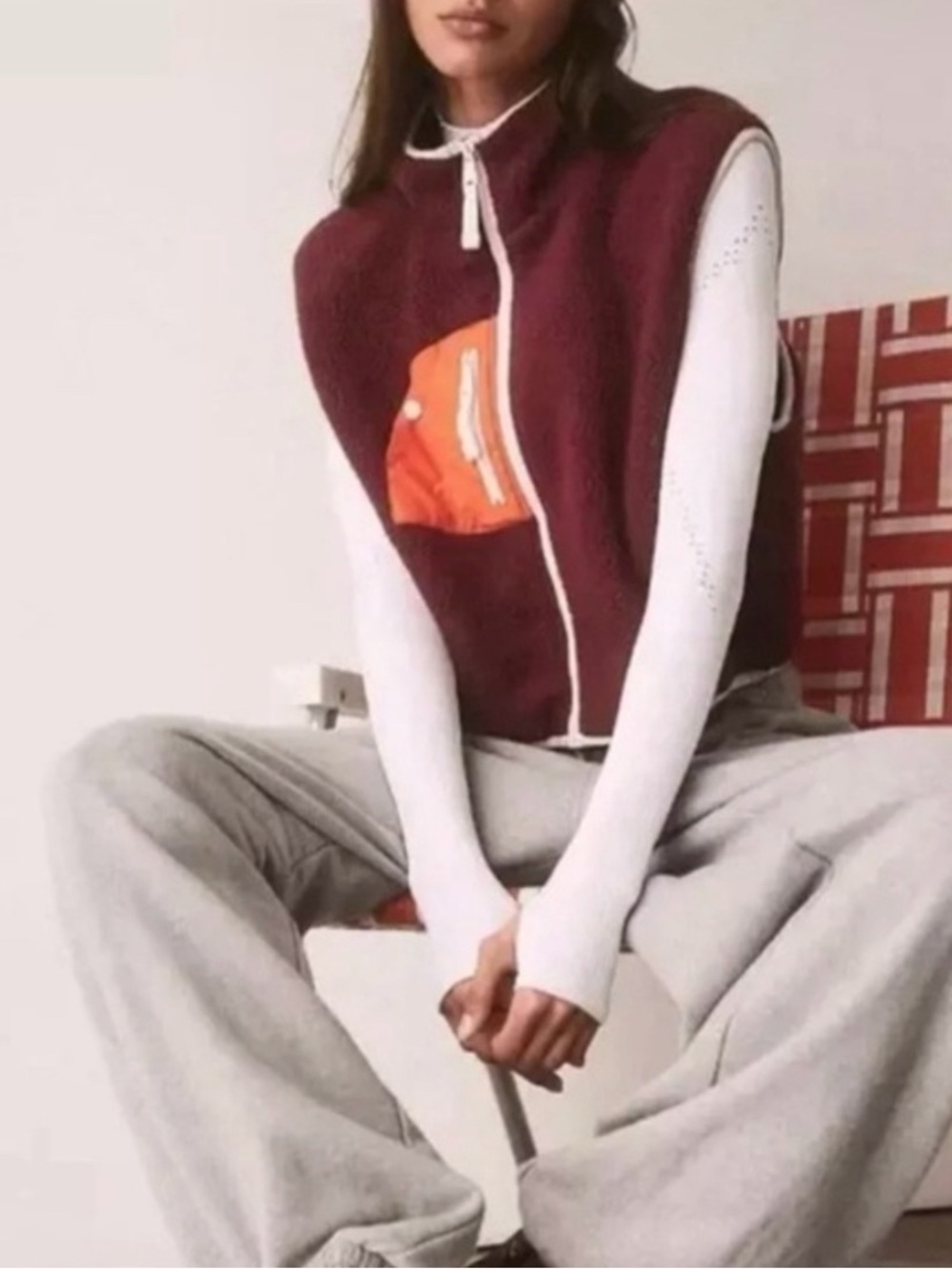 Free People Movement Hit the Slopes Vest Burgundy & Orange size small